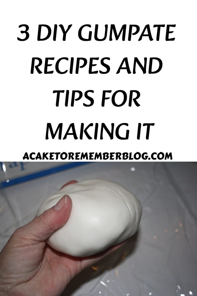 3 diy gumpaste recipes and tips for making it. With photo of a hand holding a ball of gumpaste