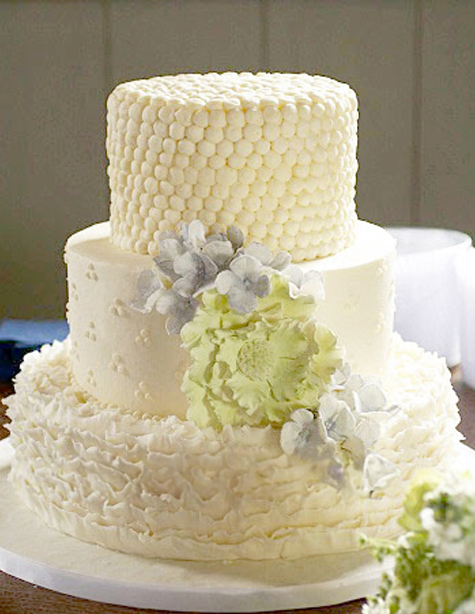 buttercream piped textured wedding cake with gumpaste flowers
