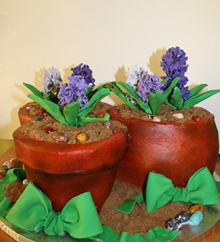 flowerpot cakes with gumpaste hyacinth