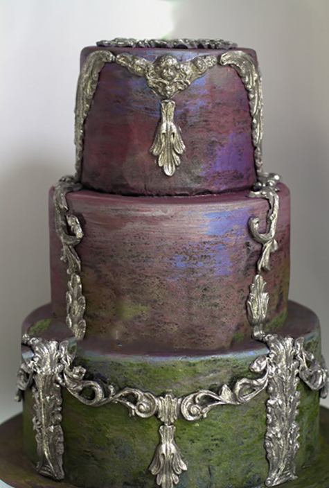loetz art glass cake with silver details