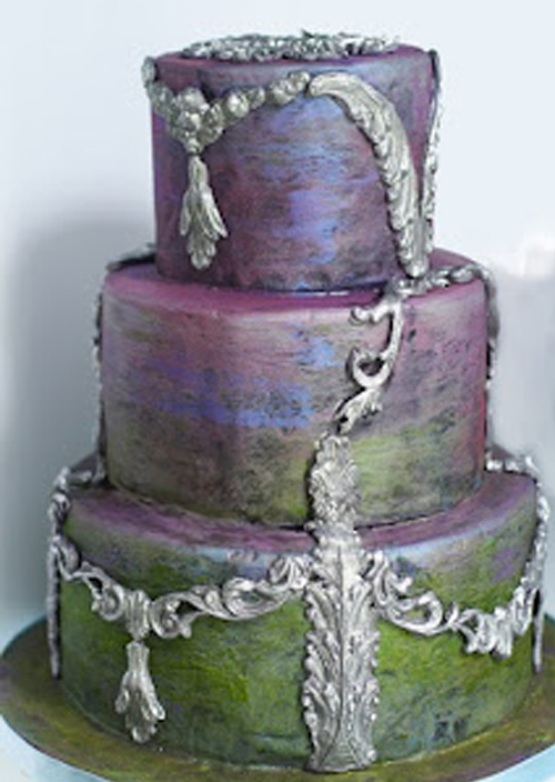 loetz art glass wedding cake with silver details