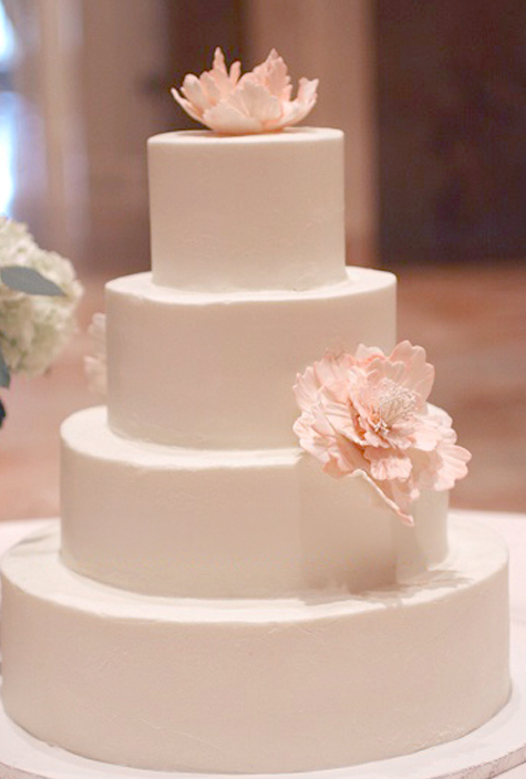minimalist wedding cake with pink gumpaste peonies