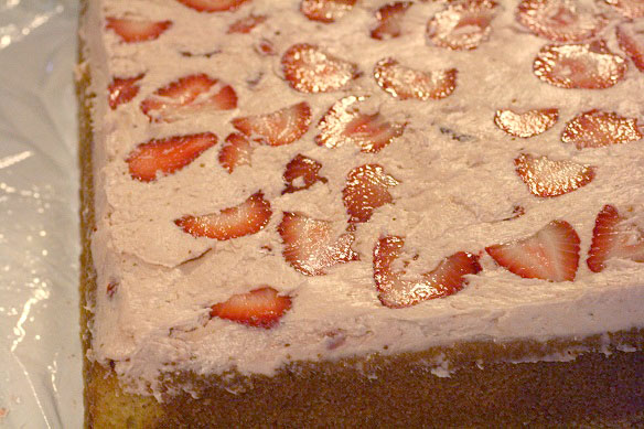 strawberries inside a cake