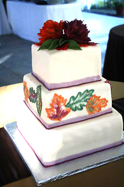brush embroidery wedding cake in fall colors