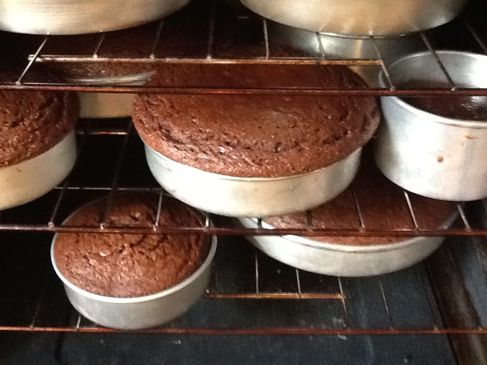 chocolate cakes in the oven