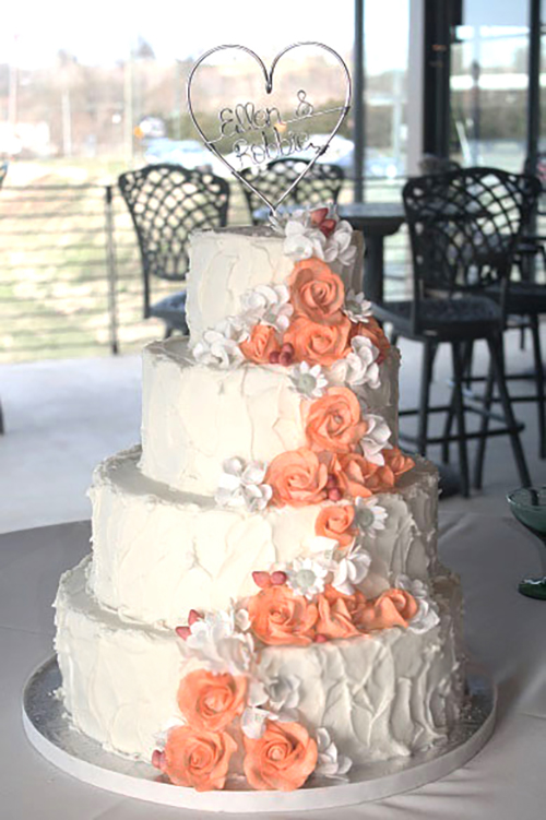 peach roses cake rustic wedding