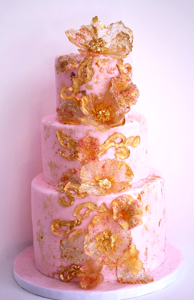 pink and gold isomalt cake