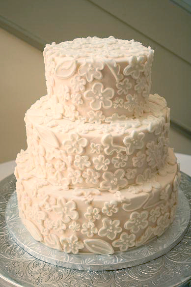 fondant applique with overpiping wedding cake