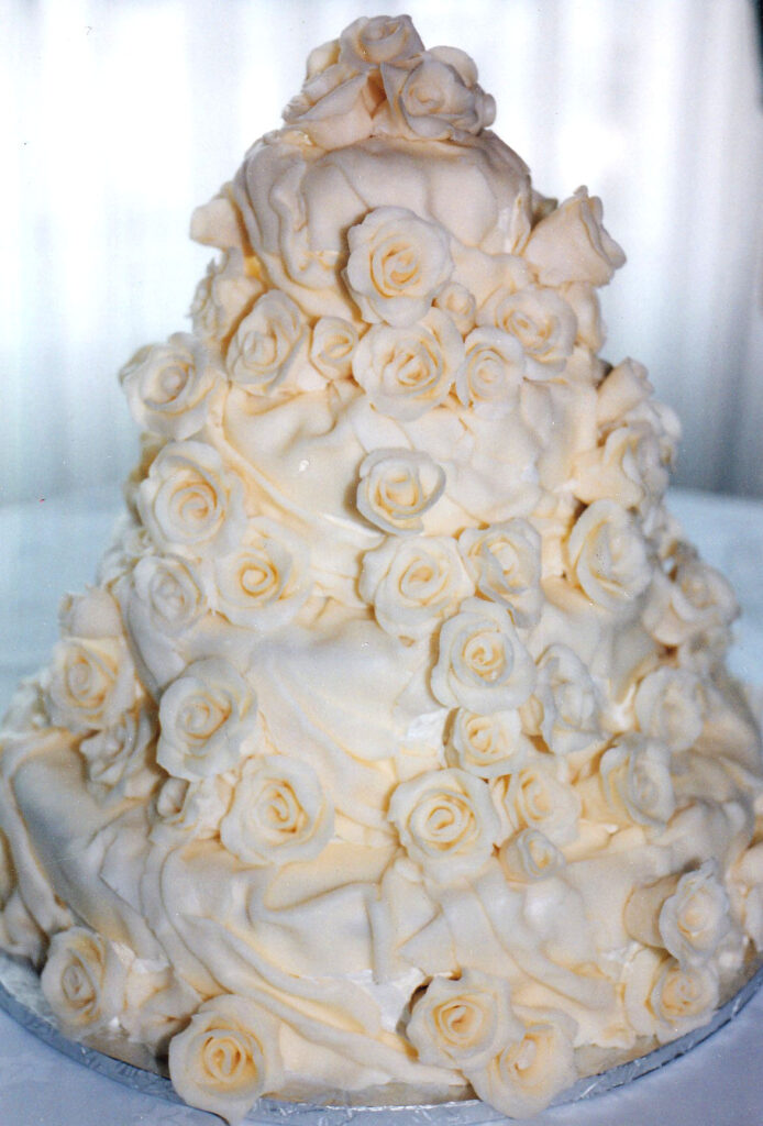 chocolate roses and drapes wedding cake
