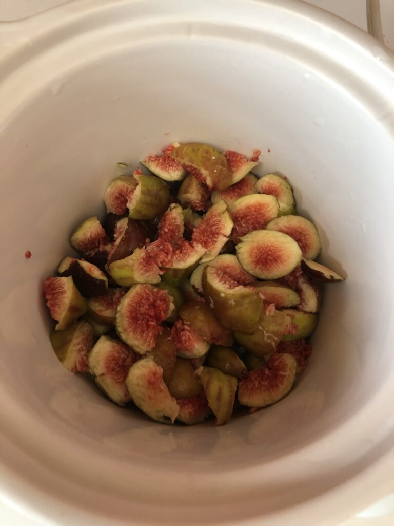 cut-up figs in a crock pot