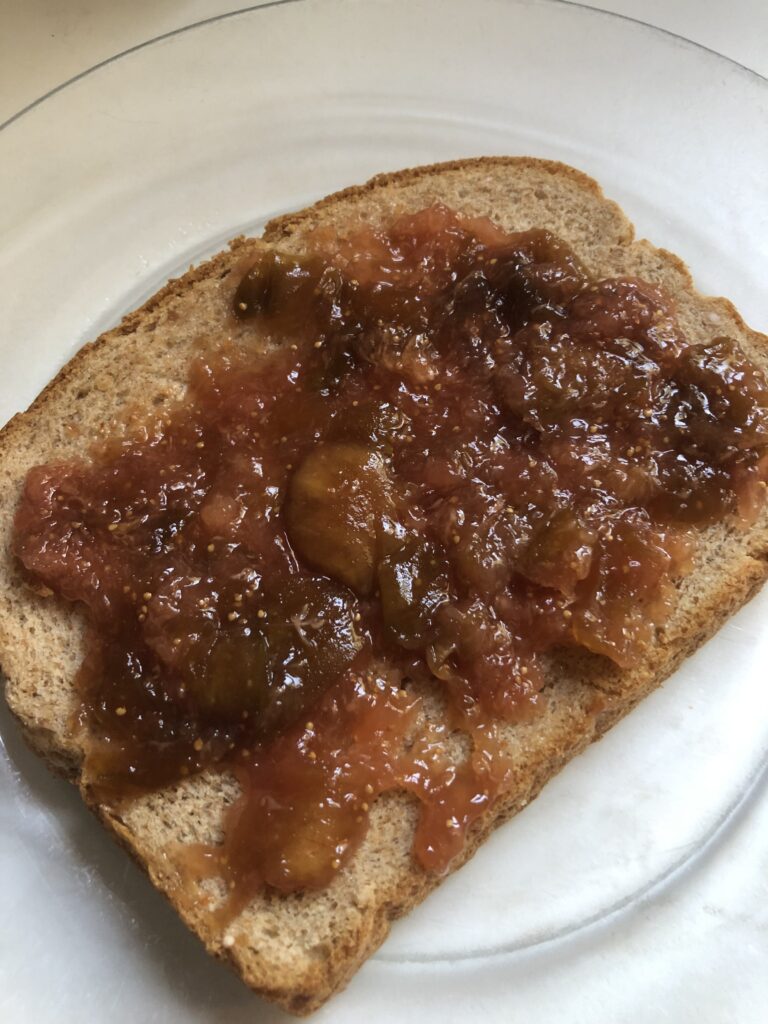 Fig jam on a piece of bread