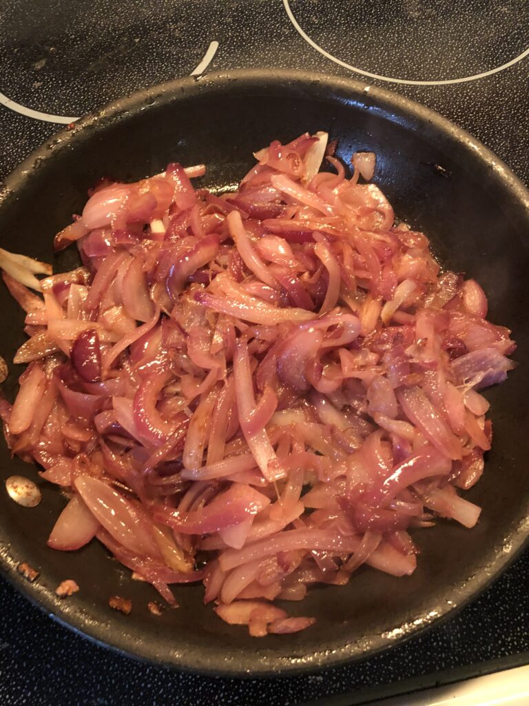 caramelized onions in a frying pan