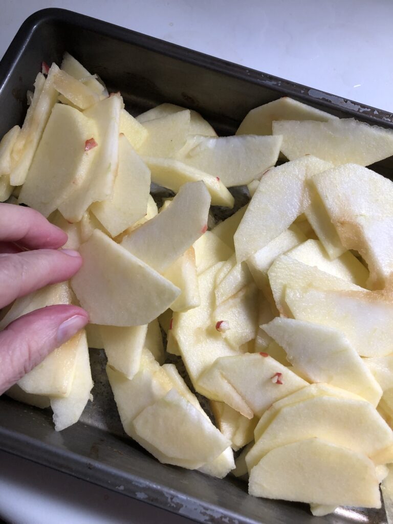 sliced apples in a pan