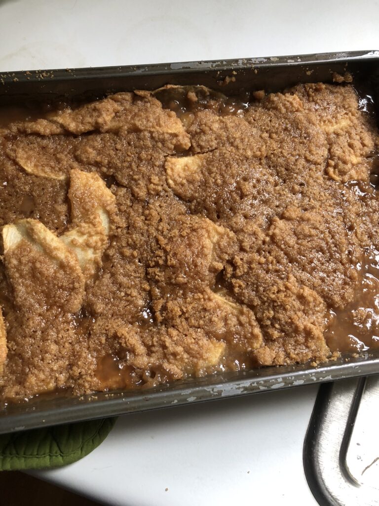 baked pan of apple pie filling