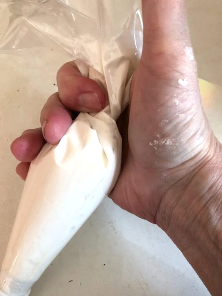 how to hold a royal icing piping bag in your hand