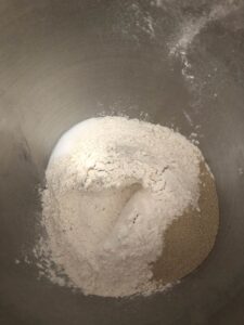 dry ingredients in the mixer bowl