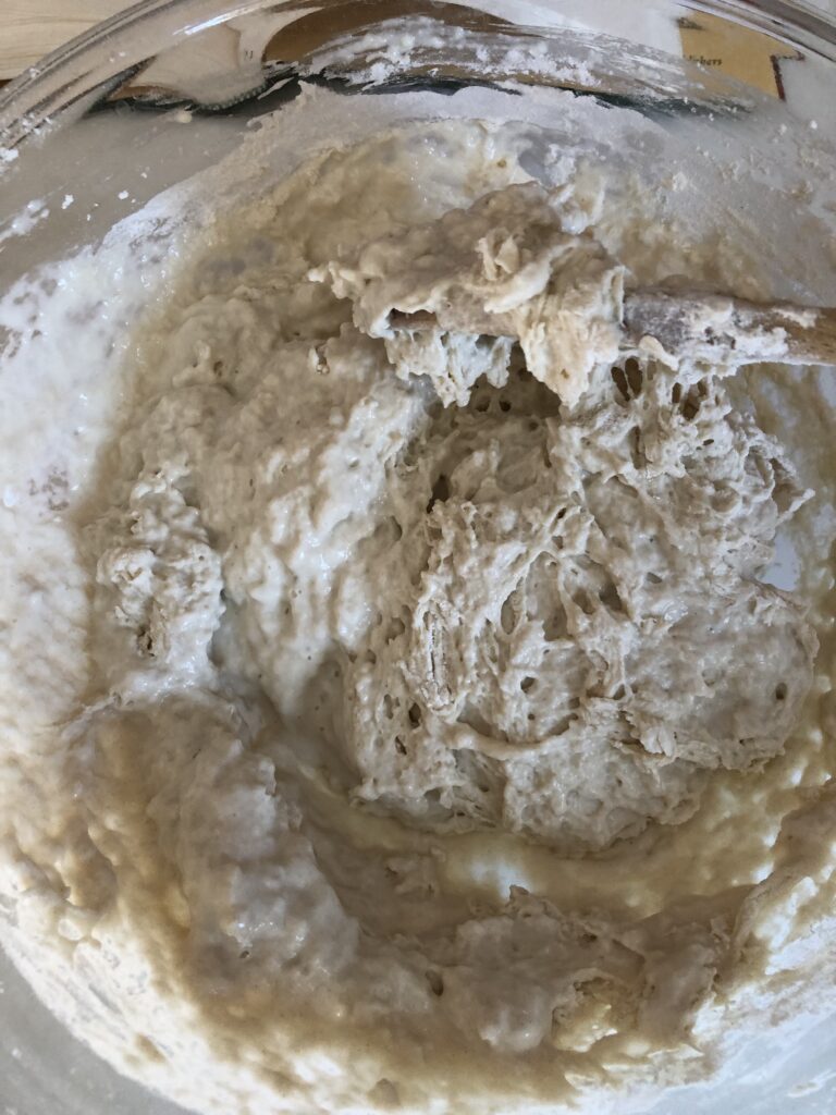 mixing the flour into the sponge