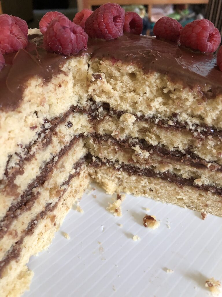sliced torted chocolate filling cake