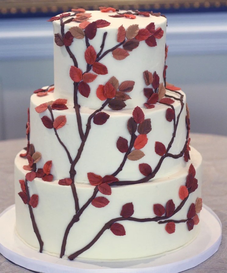 gumpaste leaves and vines on a wedding cake