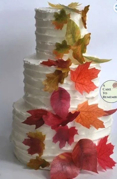 wafer paper leaves on a cake