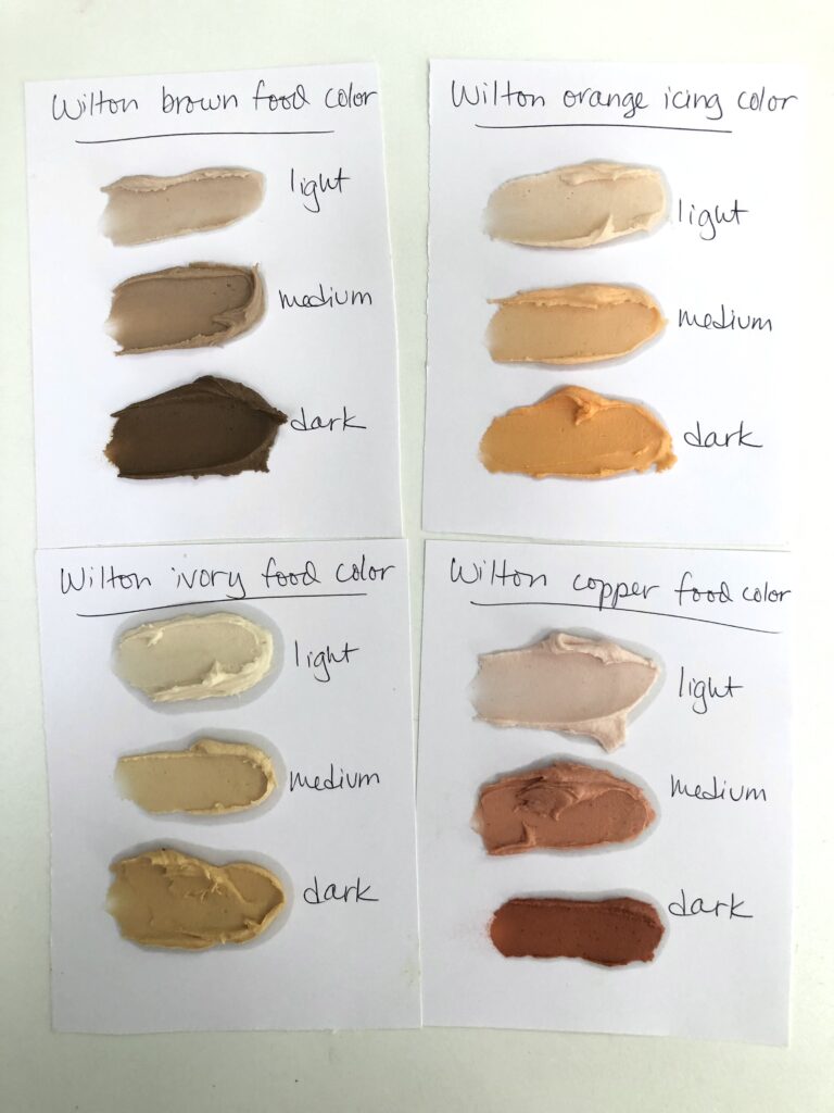 orange and brown food coloring icing comparisons