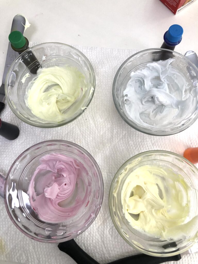 pale pastel icing in dishes